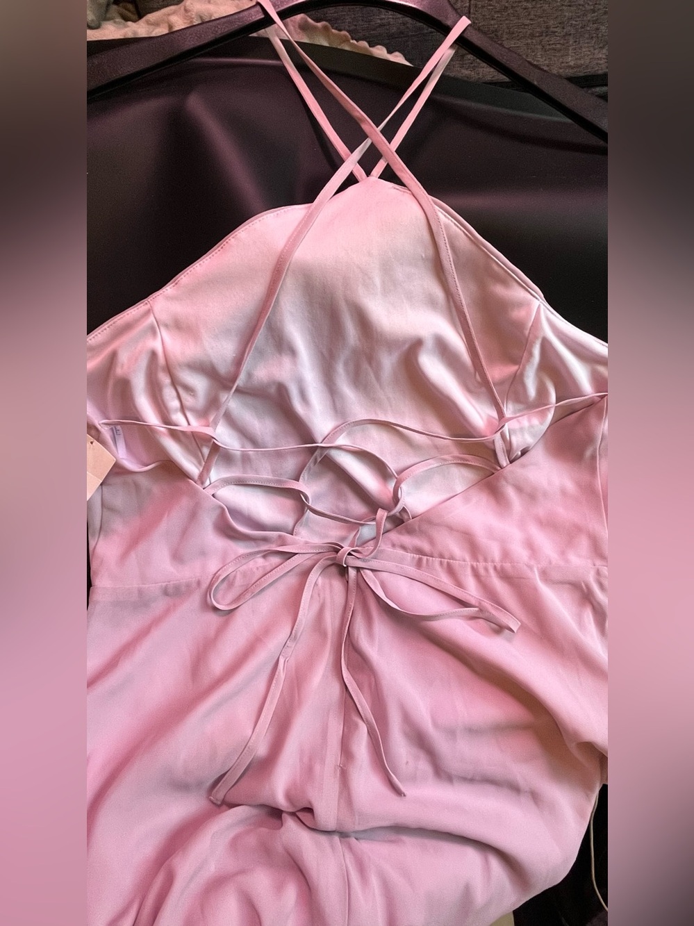 Lulus Dress Maxi Gown Pink Slit Criss Cross Back Spaghetti Strap Elegant Formal - Picture 5 of 9